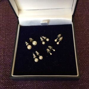 Set of Five Different Size Pearl Earrings